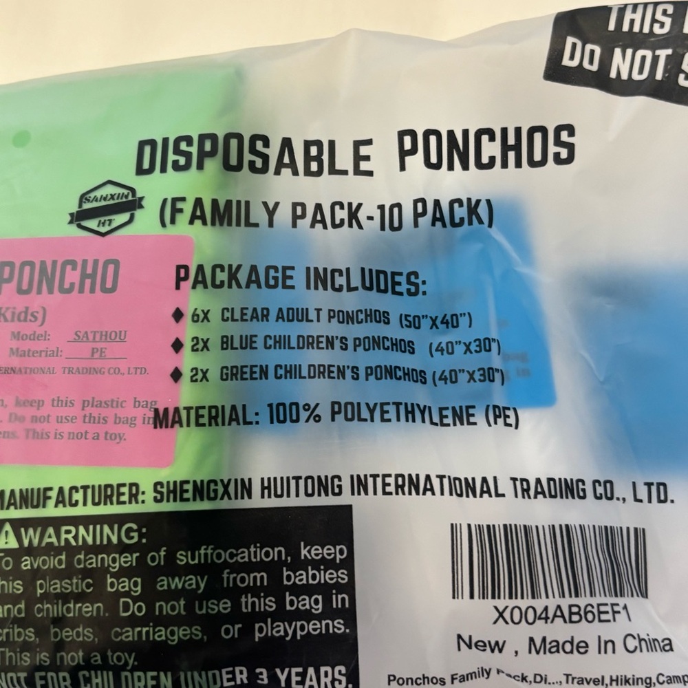 NEW 10-Pack Family Ponchos
